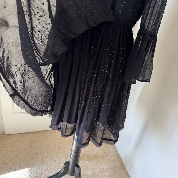 Free People beaded black wrap mini dress size 4 - Picture 7 of 10